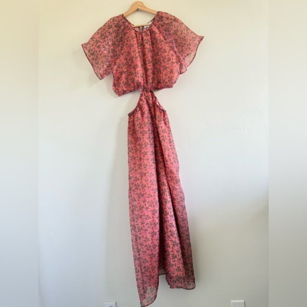 Lost + Wander Venus Rising Coral Floral Maxi Dress luxury short sleeve size L - Picture 7 of 16